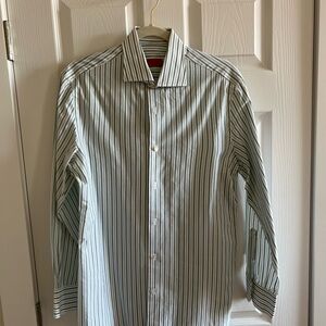 Isaia Green Striped Men's Shirt